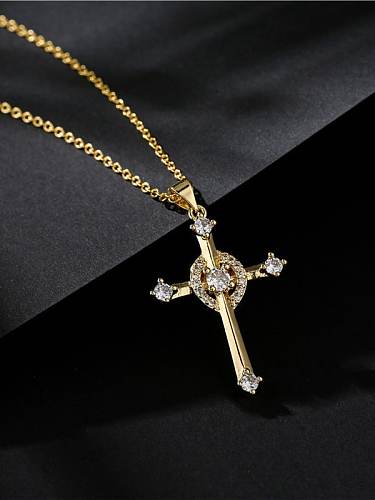 Brass Cubic Zirconia Cross Vintage Regligious Necklace