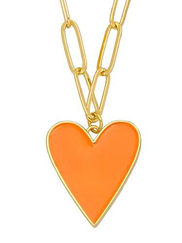 Collier pendentif coeur vintage en laiton émaillé