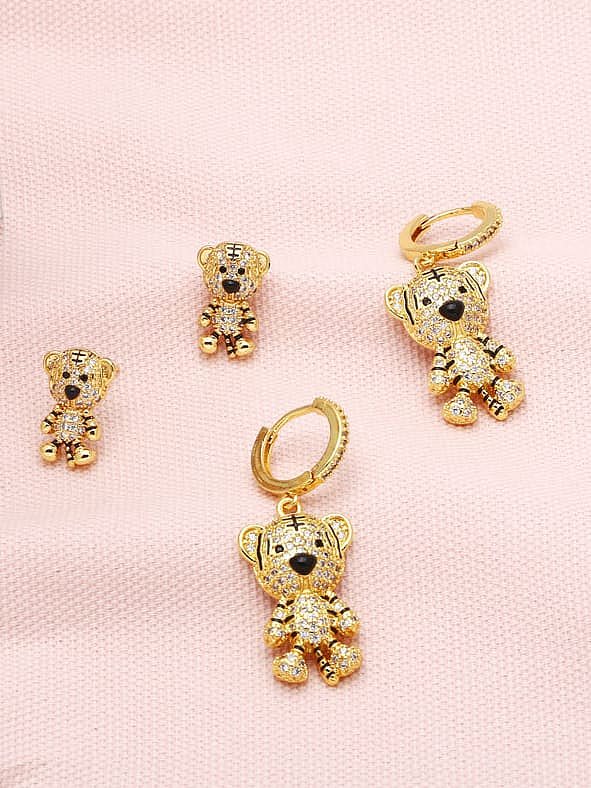 Brass Cubic Zirconia Tiger Cute Huggie Earring