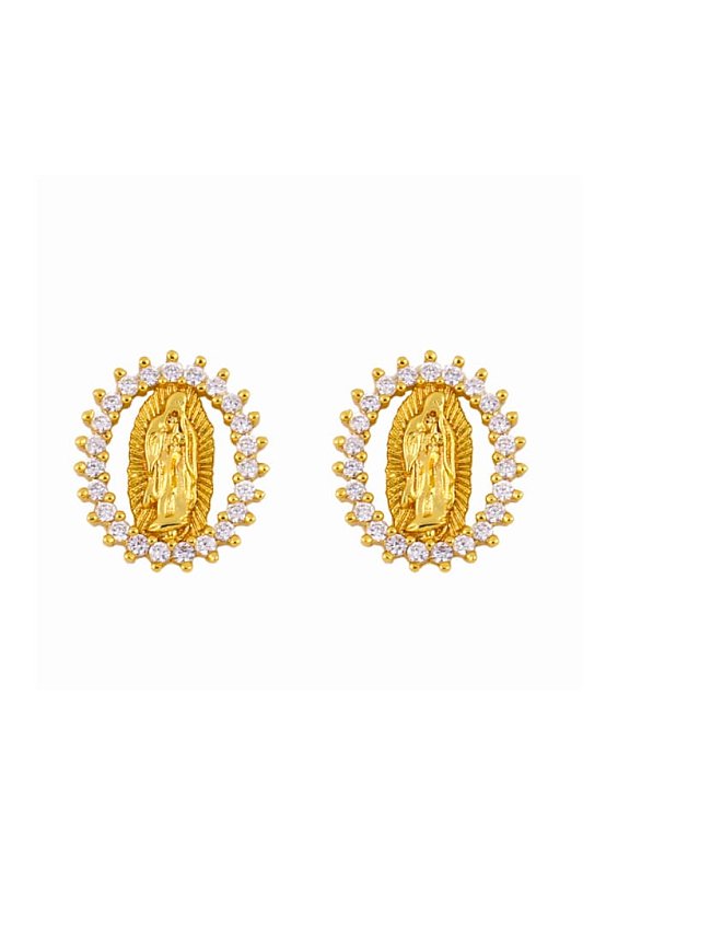 Brass Cubic Zirconia Fish Vintage Stud Earring