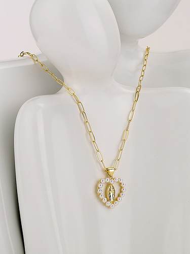 Collar Religioso Vintage Geométrico de Perlas de Imitación de Latón