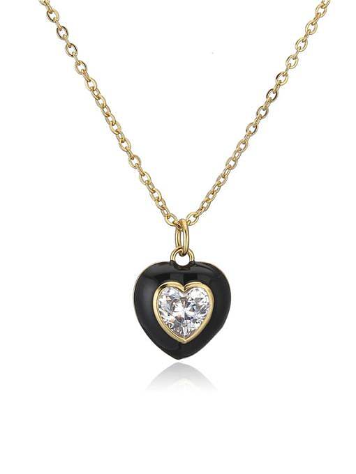Brass Rhinestone Enamel Trend Heart Pendant Necklace