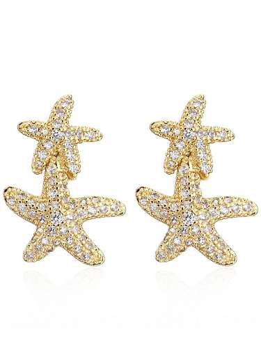 Brass Cubic Zirconia Sea Star Vintage Cluster Earring