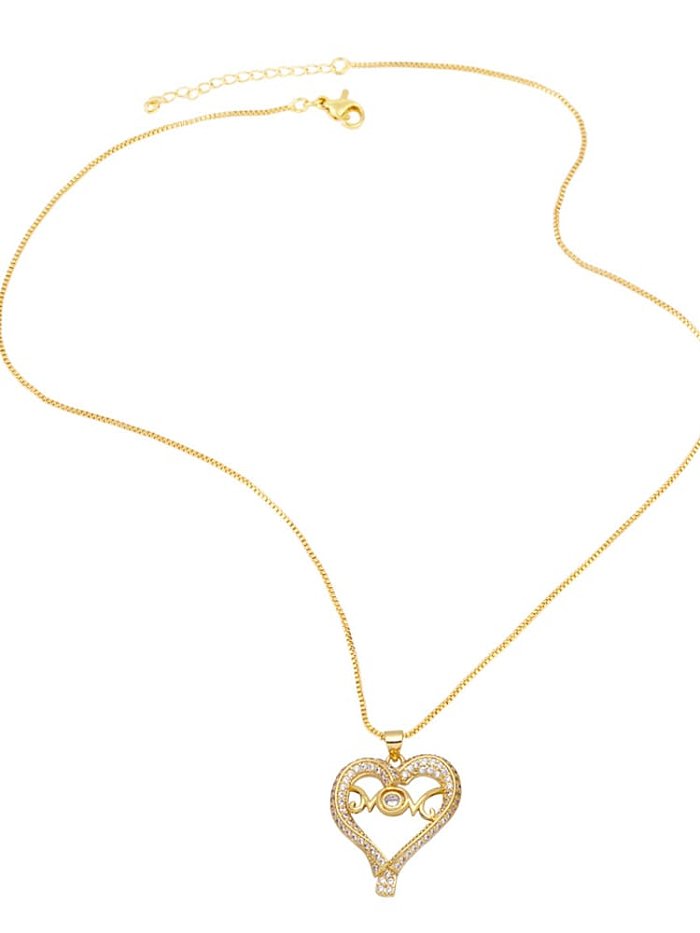 Brass Rhinestone Letter Vintage Heart Moon Pendant Necklace