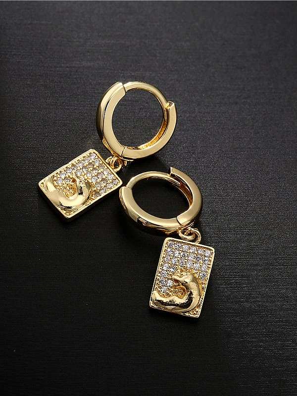 Brass Cubic Zirconia Geometric Vintage Leopard Huggie Earring