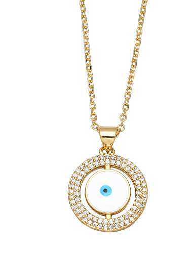 Brass Cubic Zirconia Evil Eye Vintage Round Pendant Necklace
