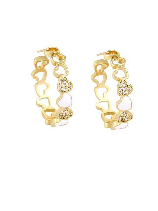 Brass Cubic Zirconia Enamel Heart Minimalist Huggie Earring