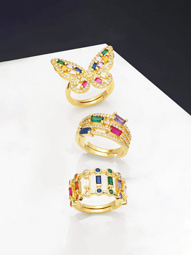 Brass Cubic Zirconia Rainbow Minimalist Butterfly Stackable Ring