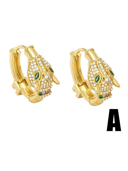 Brass Cubic Zirconia Leopard Head Cute Huggie Earring