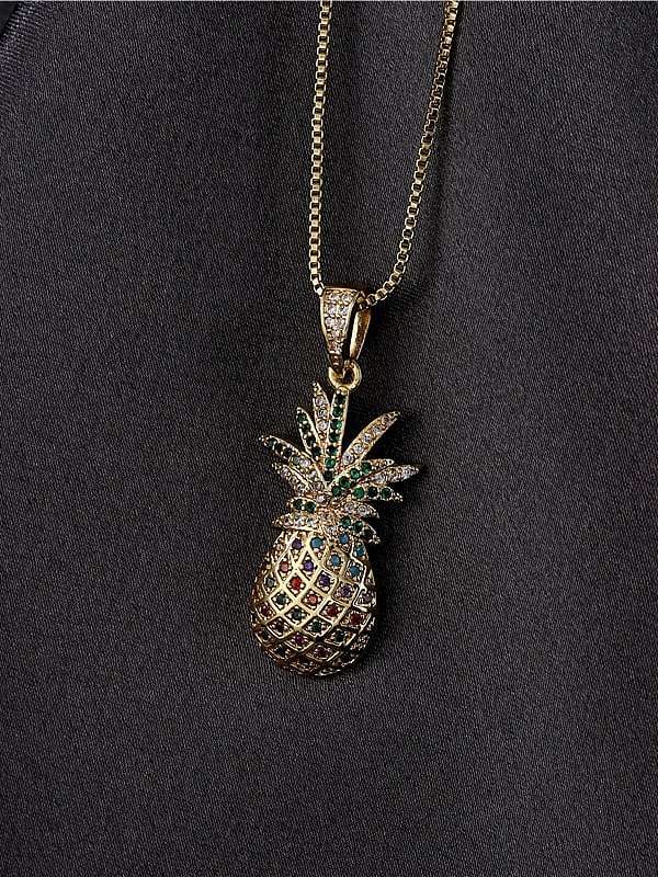 Brass Cubic Zirconia Friut Vintage Pineapple Pendant Necklace