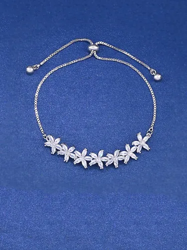 Brass Cubic Zirconia Flower Dainty Adjustable Bracelet
