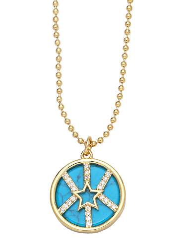 Brass Cubic Zirconia Star Vintage Round Pendant Necklace
