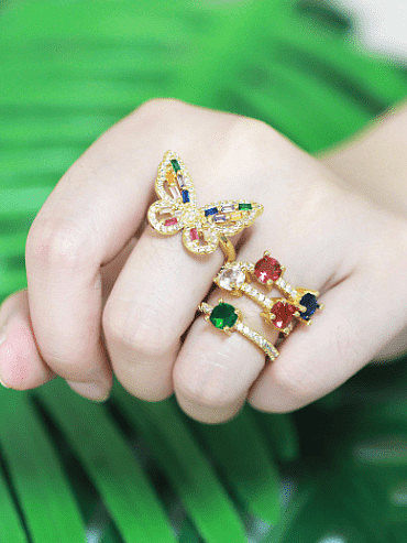 Brass Cubic Zirconia Rainbow Minimalist Butterfly Stackable Ring