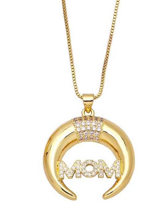 Brass Rhinestone Letter Vintage Heart Moon Pendant Necklace