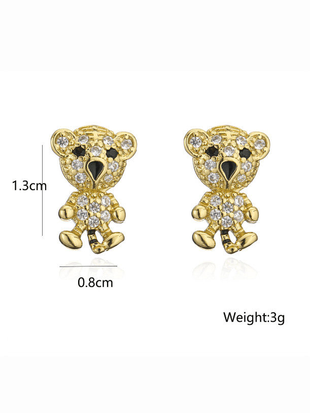 Brass Cubic Zirconia Bear Vintage Drop Earring