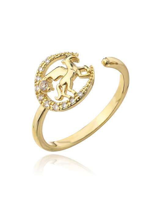 Brass Cubic Zirconia Horse Vintage Band Ring