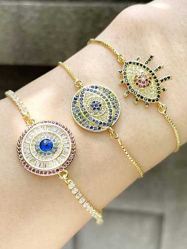 Brass Cubic Zirconia Evil Eye Vintage Link Bracelet