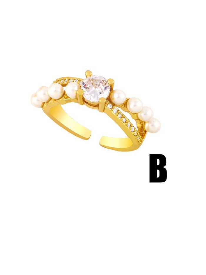 Brass Cubic Zirconia Geometric Vintage Band Ring