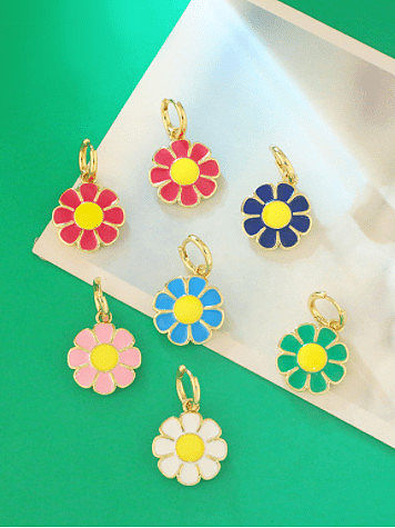 Brass Enamel Flower Minimalist Huggie Earring