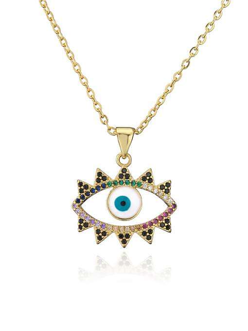 Brass Cubic Zirconia Enamel Vintage Hollow Evil Eye Pendant Necklace