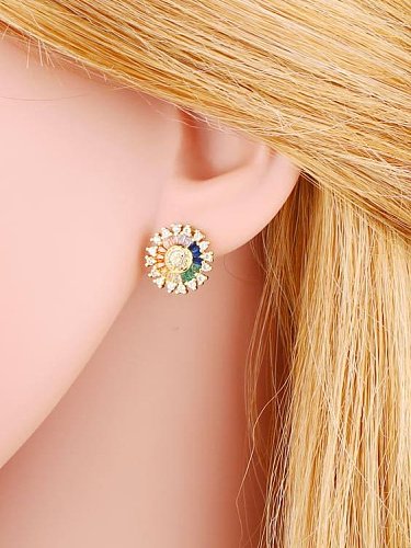 Brass Cubic Zirconia Geometric Minimalist Stud Earring
