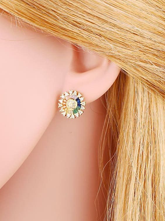 Brass Cubic Zirconia Geometric Minimalist Stud Earring