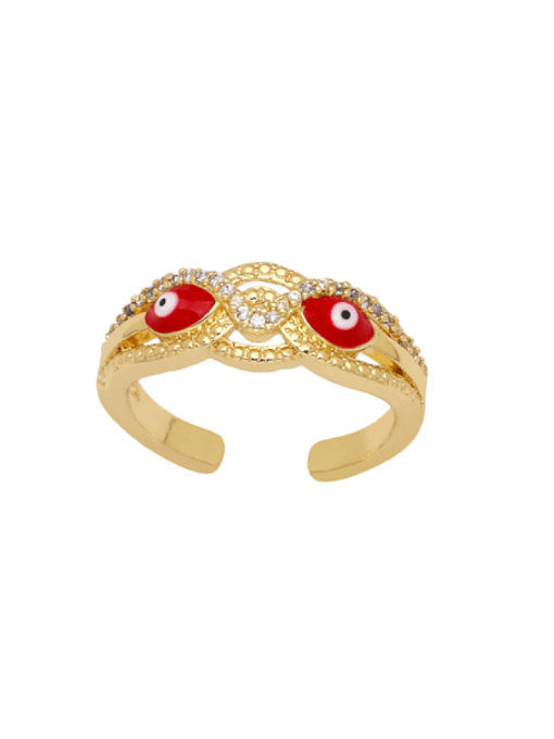 Brass Enamel Cubic Zirconia Evil Eye Vintage Band Ring