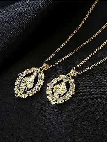 Brass Cubic Zirconia Geometric Vintage Regligious Necklace