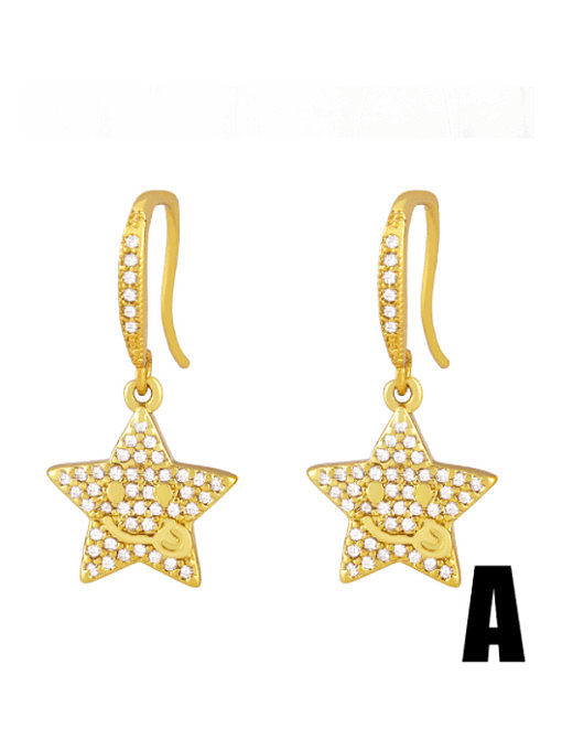 Brass Cubic Zirconia Star Hip Hop Hook Earring