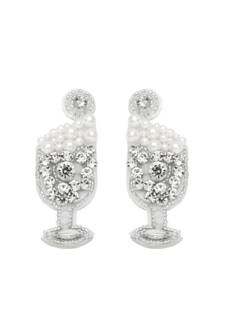 Boucles d'Oreilles Goujon Vintage Géométrique Perle d'Imitation Laiton