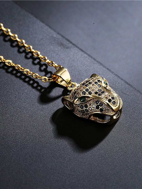 Brass Cubic Zirconia Vintage Leopard Hand Pendant Necklace