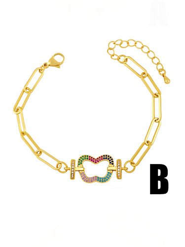 Brass Cubic Zirconia Heart Vintage Hollow Chain Bracelet