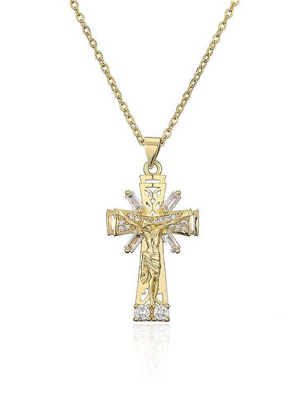 Brass Cubic Zirconia Cross Vintage Regligious Necklace