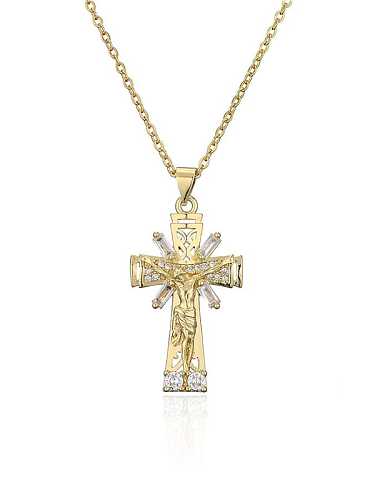 Collier Religieux Vintage en Laiton Cubic Zirconia Cross