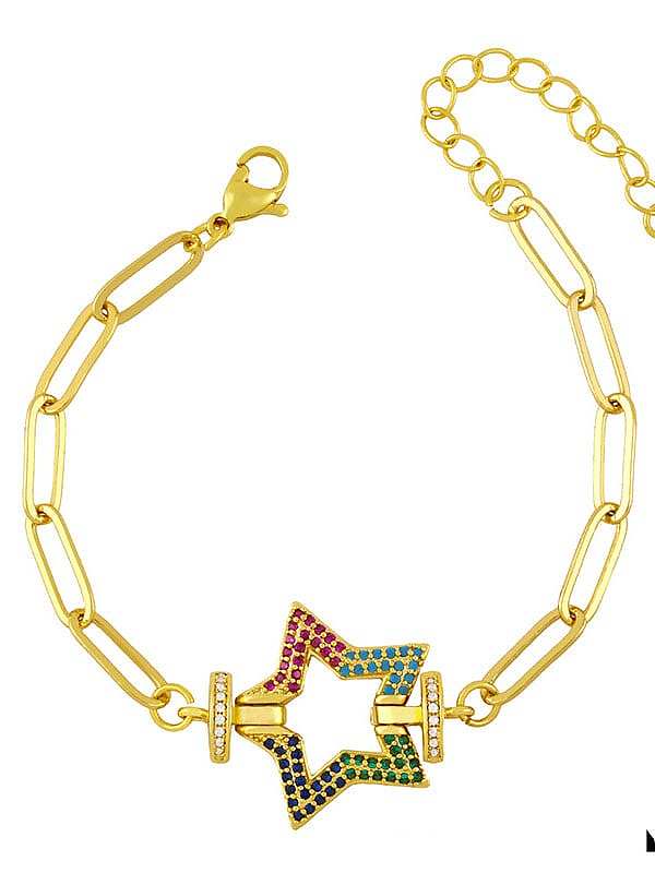 Brass Cubic Zirconia Hollow Star Vintage Link Bracelet