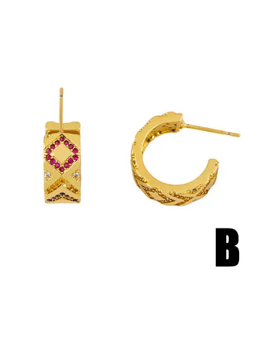 Brass Cubic Zirconia Geometric Hip Hop Stud Earring