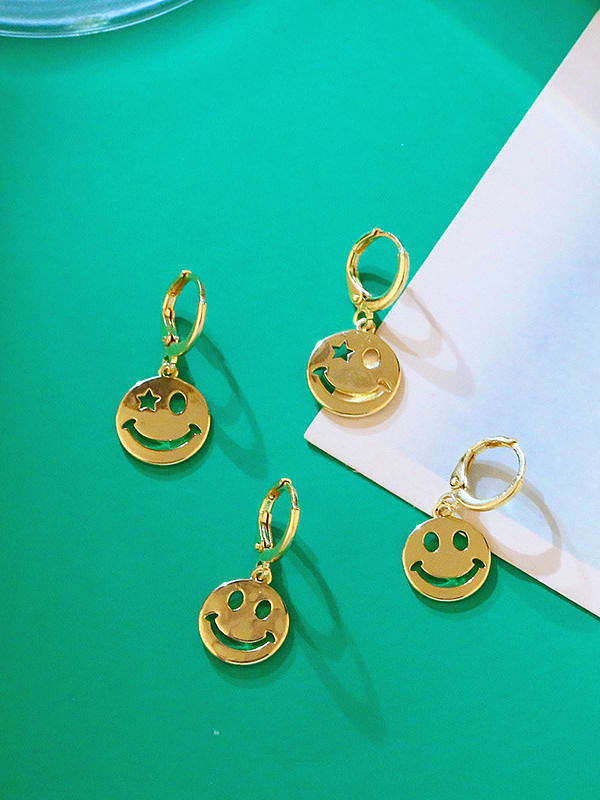 Brass Hollow Smiley Minimalist Huggie Earring
