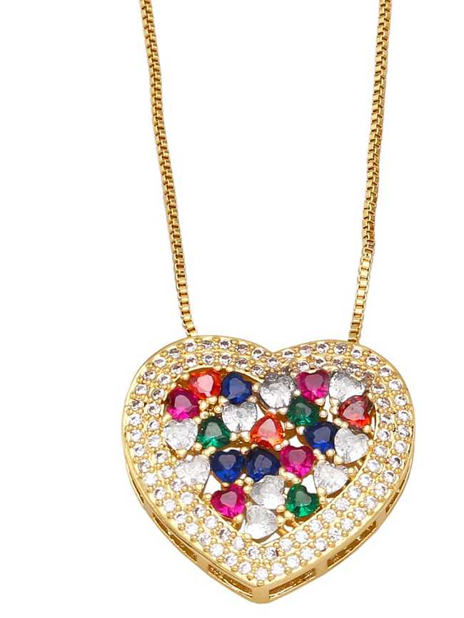 Brass Cubic Zirconia Multi Color Heart Vintage Necklace