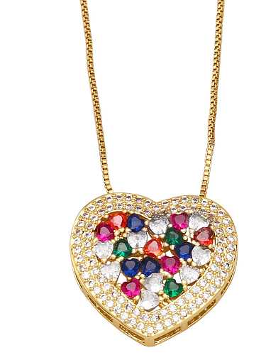 Brass Cubic Zirconia Multi Color Heart Vintage Necklace
