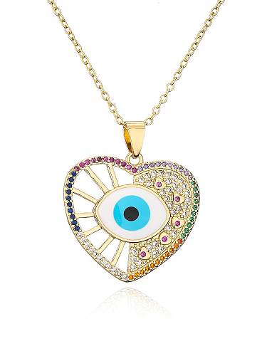 Brass Cubic Zirconia Enamel Eye of Evil Vintage Heart Pendant Necklace