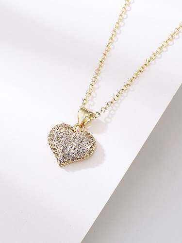 Brass Cubic Zirconia Heart Hip Hop Necklace