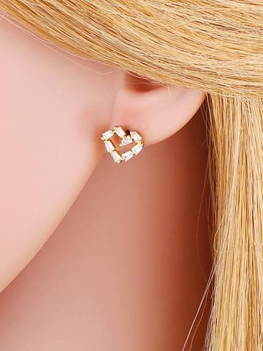 Brass Cubic Zirconia Heart Vintage Tiger Stud Earring