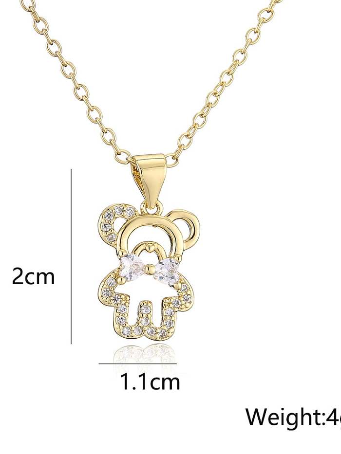 Brass Cubic Zirconia Minimalist Hollow Bear Pendant Necklace
