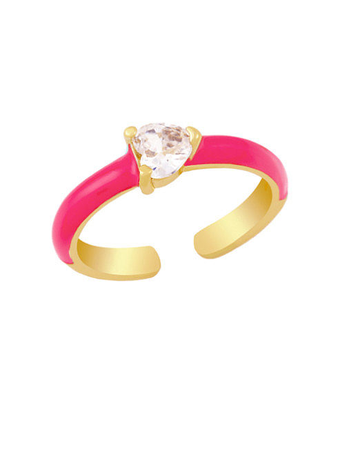 Brass Enamel Cubic Zirconia Heart Minimalist Band Ring