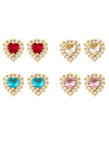 Brass Cubic Zirconia Heart Cute Stud Earring