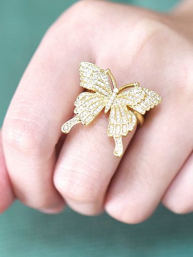 Brass Cubic Zirconia Geometric Statement Butterfly Band Ring