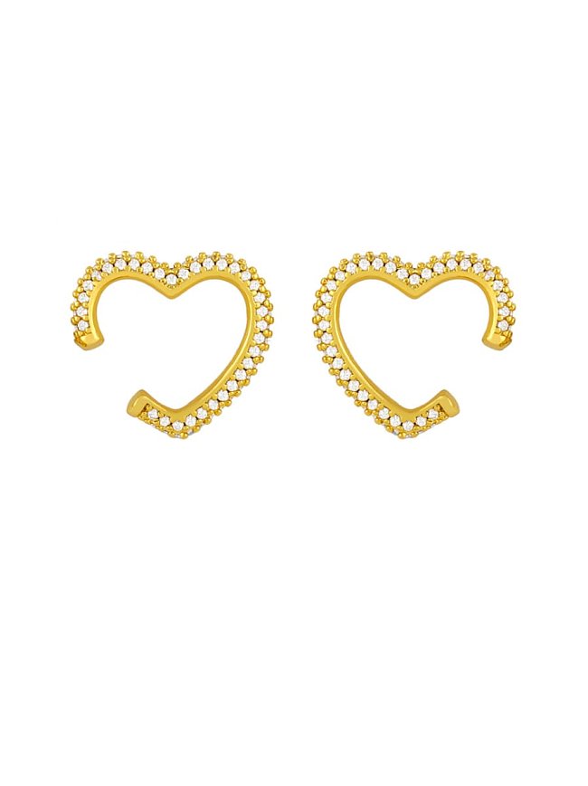 Brass Cubic Zirconia Heart Minimalist Huggie Earring