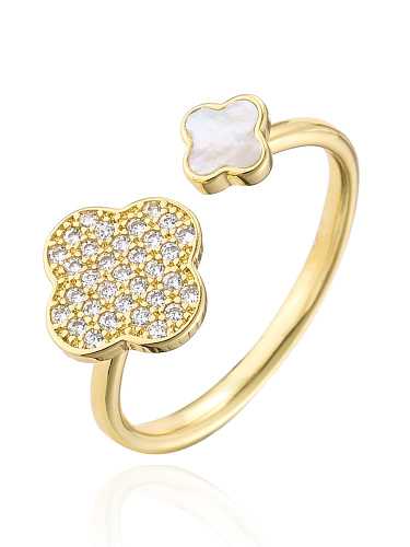 Brass Cubic Zirconia Clover Vintage Band Ring