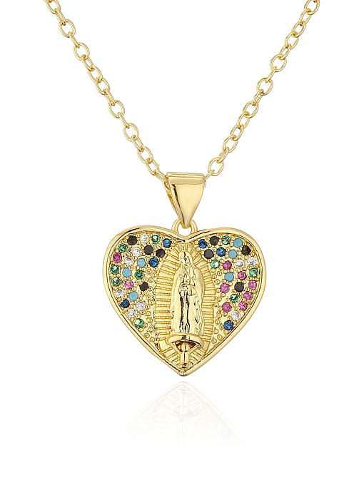 Brass Cubic Zirconia Heart Vintage Regligious Necklace