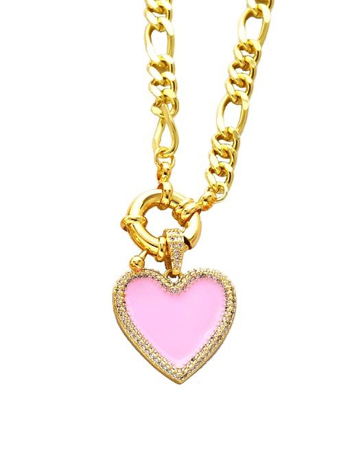 Brass Cubic Zirconia Enamel Heart Vintage Hollow Chain Necklace
